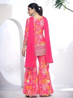 Pink Premium Fibre Chinon Sharara Suit